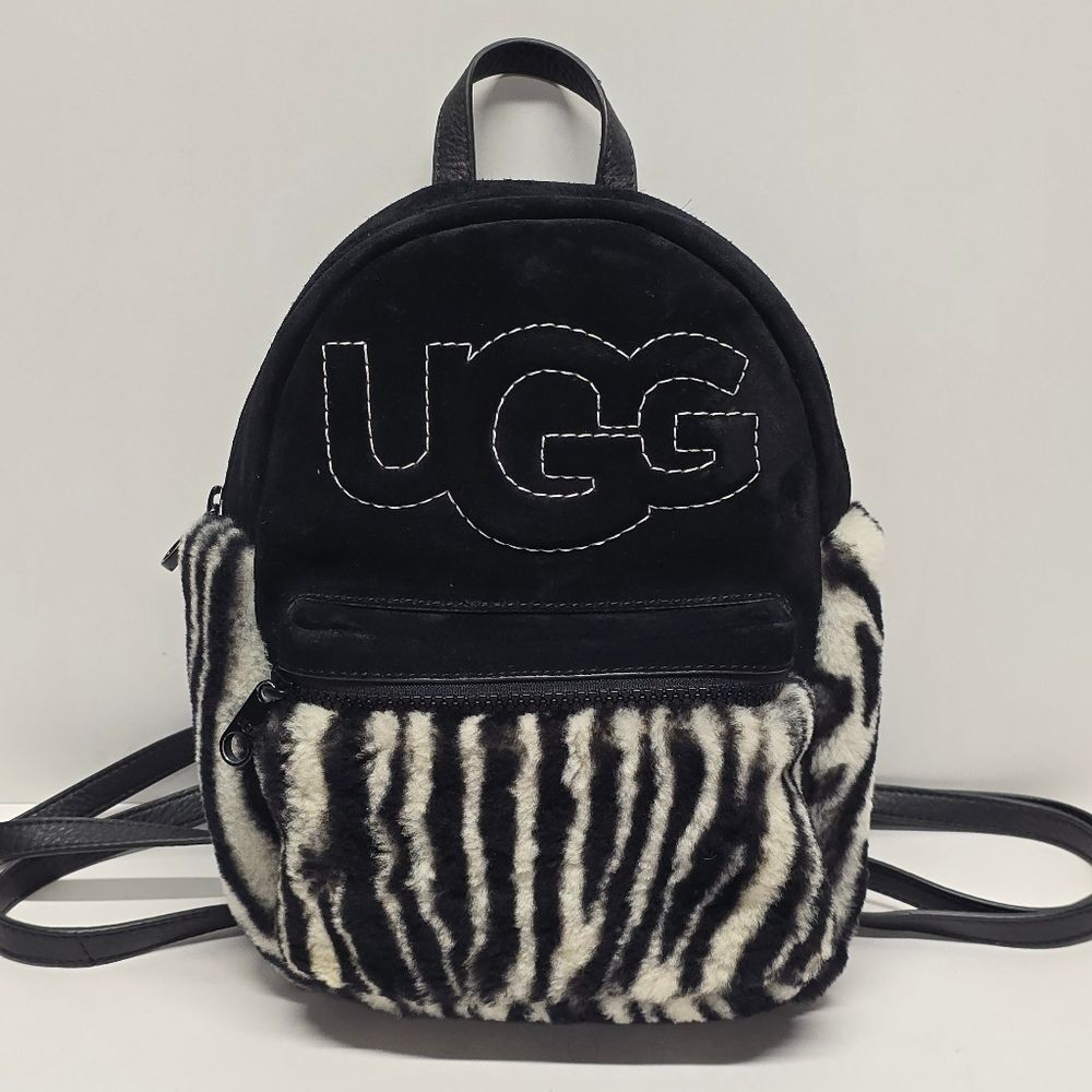UGG Dannie II Mini Backpack Black Suede Leather Sheepskin Zebra